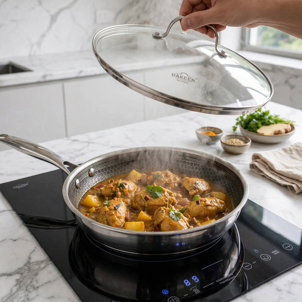 28cm 2.8-litre stainless steel non-stick pan with honeycomb coating and lid, available in Nairobi, Kenya