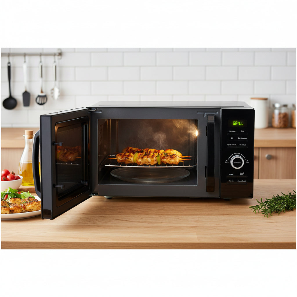 25l digital grill microwave oven 900w black mirror glass door kitchen appliance auto cook menus child lock multifunction microwave grill combo