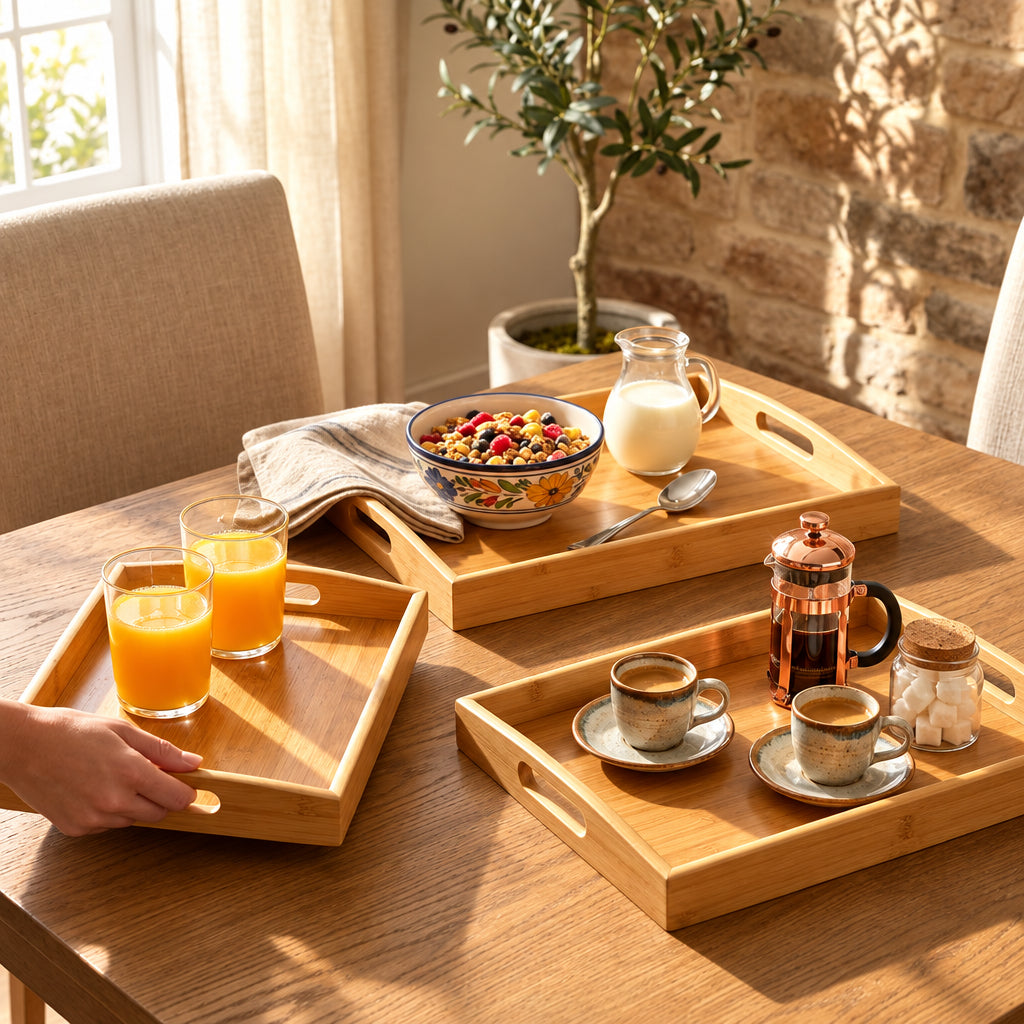 3-piece bamboo serving tray set, small medium and large sizes, available in Nairobi, Kenya