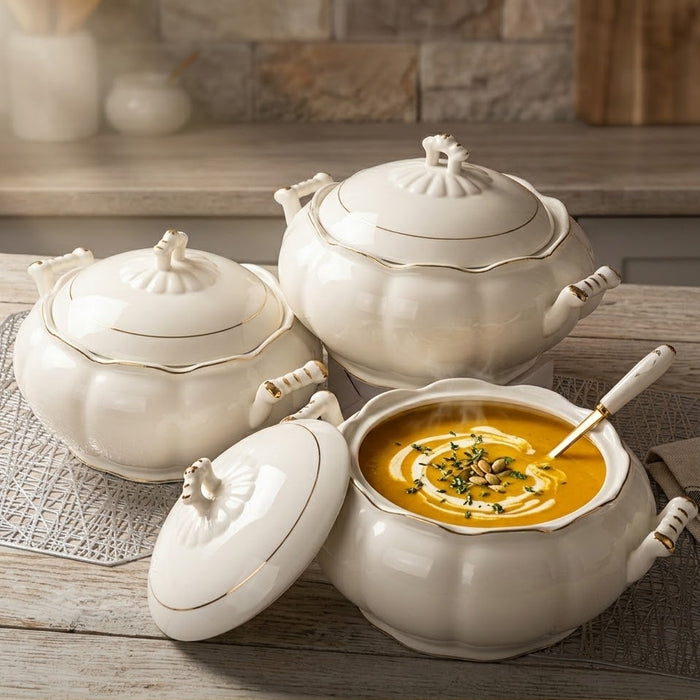 3-piece ceramic pumpkin serving dish set with gold detailing, 2.85 litres each, available in Nairobi, Kenya
