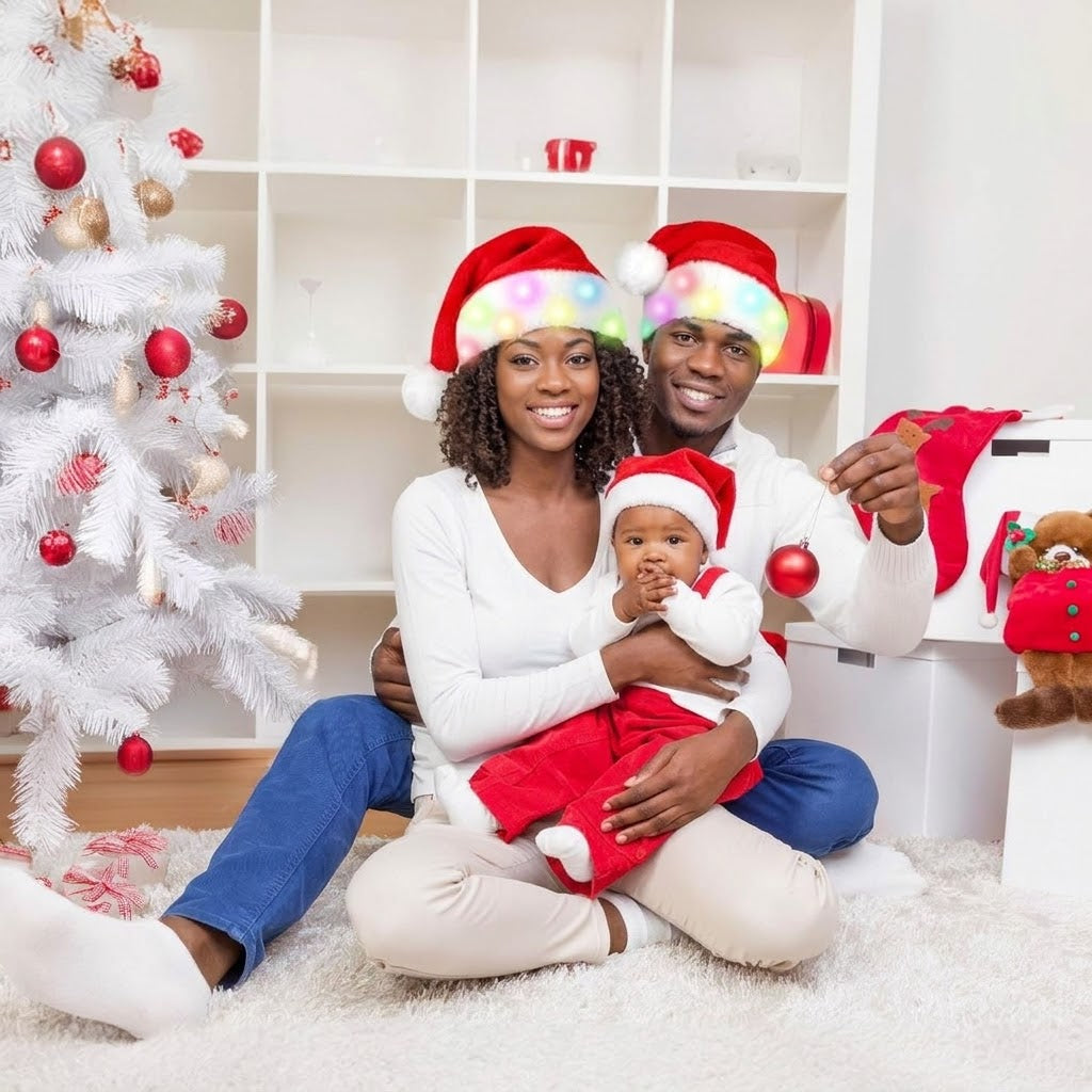 3-piece Santa Christmas hat set with flashing LED lights, available in Nairobi, Kenya