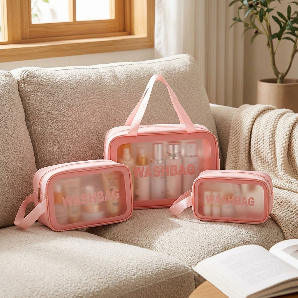 3-Piece Waterproof Wash Bag Set in Pink, available in Nairobi, Kenya