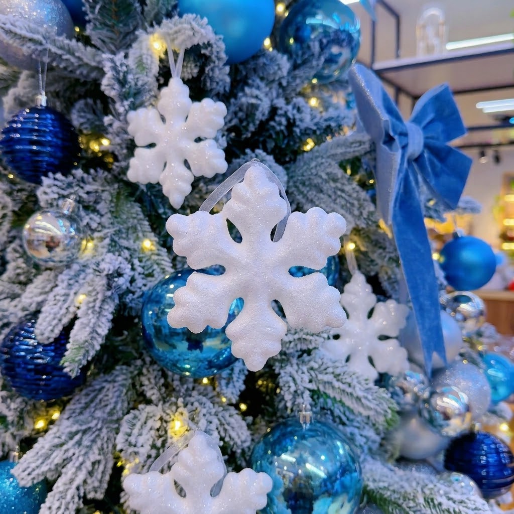 3-piece white glitter snowflake Christmas ornament set, 15cm each, available in Nairobi, Kenya