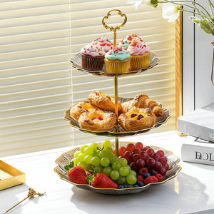 3-Tiered Acrylic Dessert Stand with Gold Accents