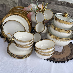 30 Piece Gold Rain Dinner Set with Cups, Plates, Bowls and 3 Glass Lids - available in Nairobi, Kenya