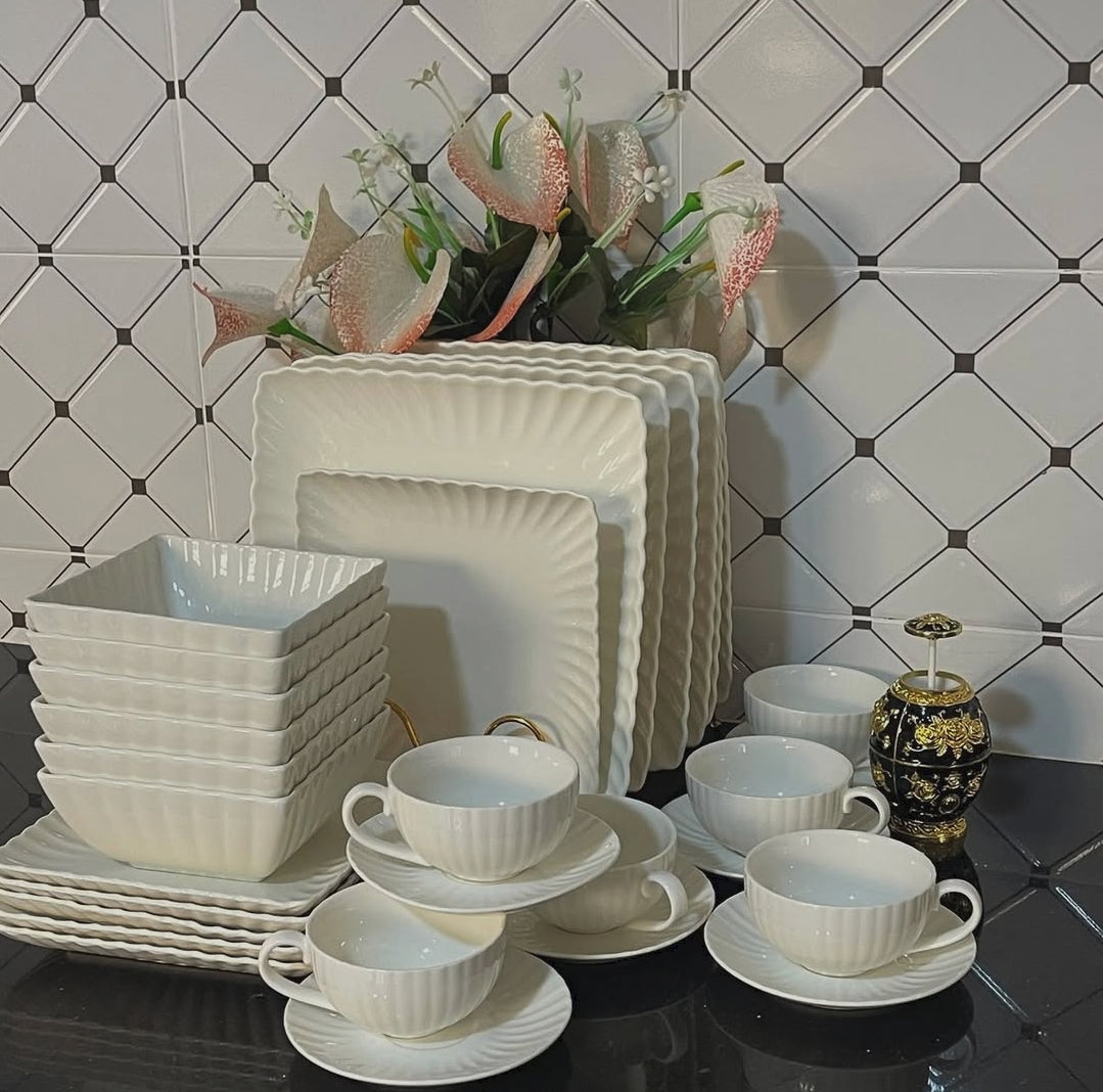 30 Piece Ribbed Dinner Set with 6 Cups, 6 Saucers, 6 Bowls, 6 Side Plates and 6 Dinner Plates - available in Nairobi, Kenya