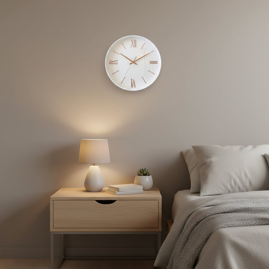 White & Rose Gold Wall Clock with Roman Numerals