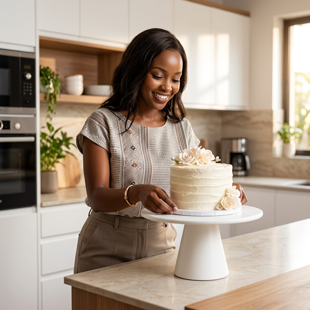 31cm white round melamine cake stand with raised pedestal base, Model 83891, for displaying cakes, pastries and desserts, available in Nairobi, Kenya.