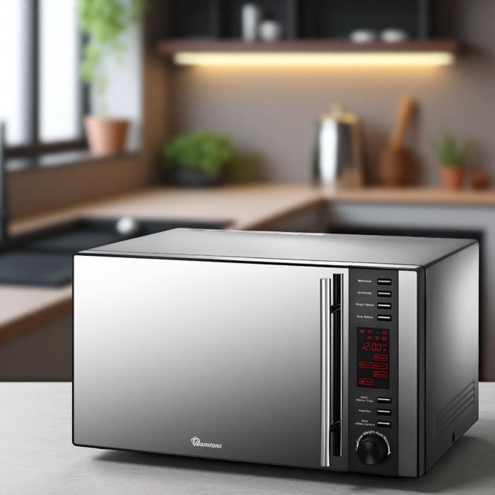 25 liter microwave and grill with auto menus, weight defrost, and child safety lock