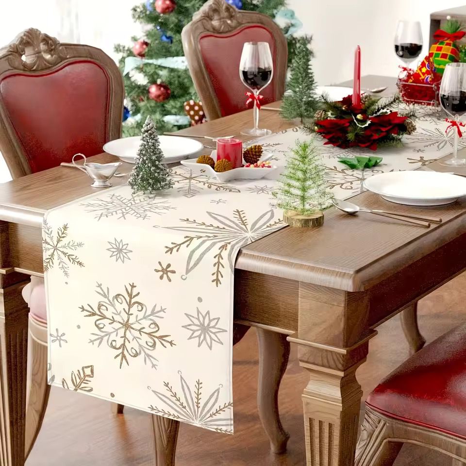 33 × 270cm Christmas canvas table runner with snowman and gnome designs for festive dining decor, available in Nairobi, Kenya