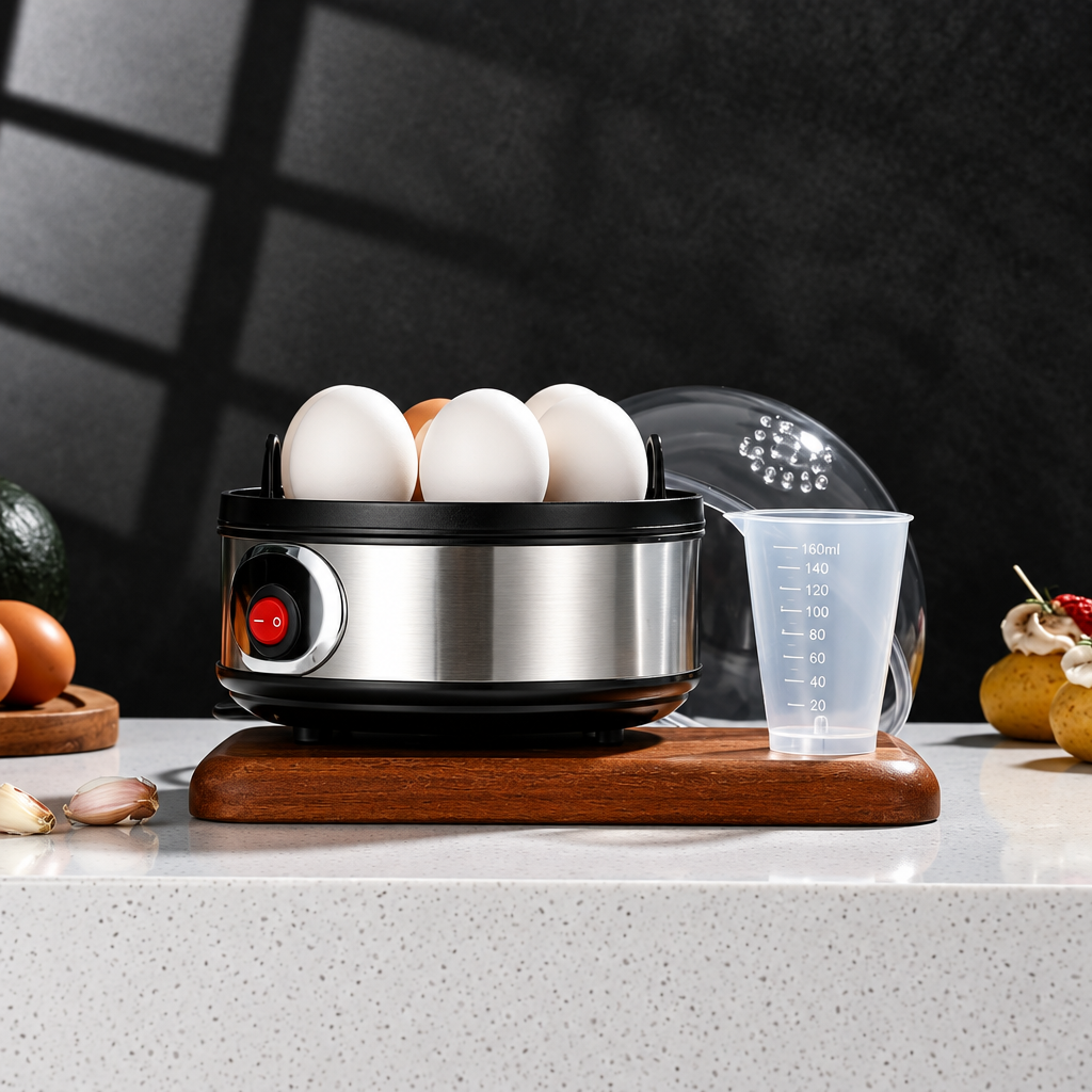 350W electric egg boiler for 7 eggs with steam rack and measuring cup, available in Nairobi, Kenya