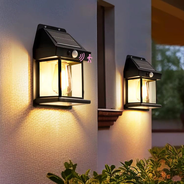 Solar-powered interaction wall lamp with automatic lighting for outdoor use