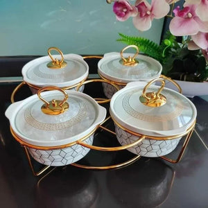 4-piece ceramic chafing dish set with serving stand for family gatherings, parties and events, available in Nairobi, Kenya