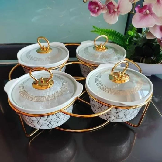 4-piece ceramic chafing dish set with serving stand for family gatherings, parties and events, available in Nairobi, Kenya