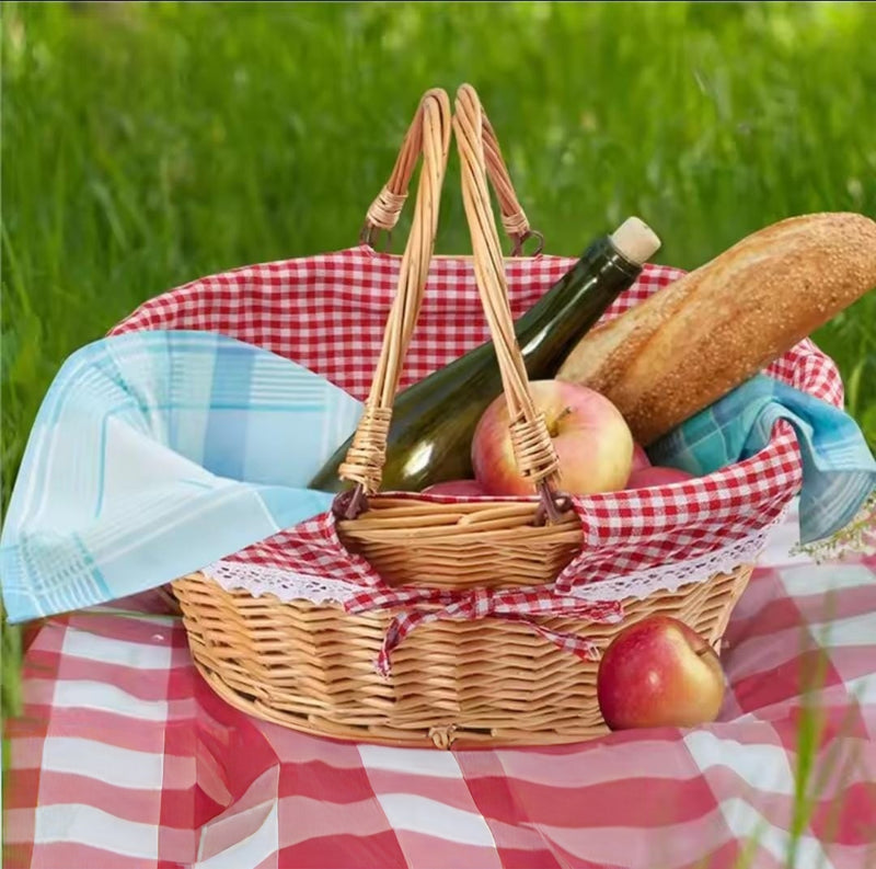 40cm brown round rattan picnic and shopping basket with cloth lining, available in Nairobi, Kenya