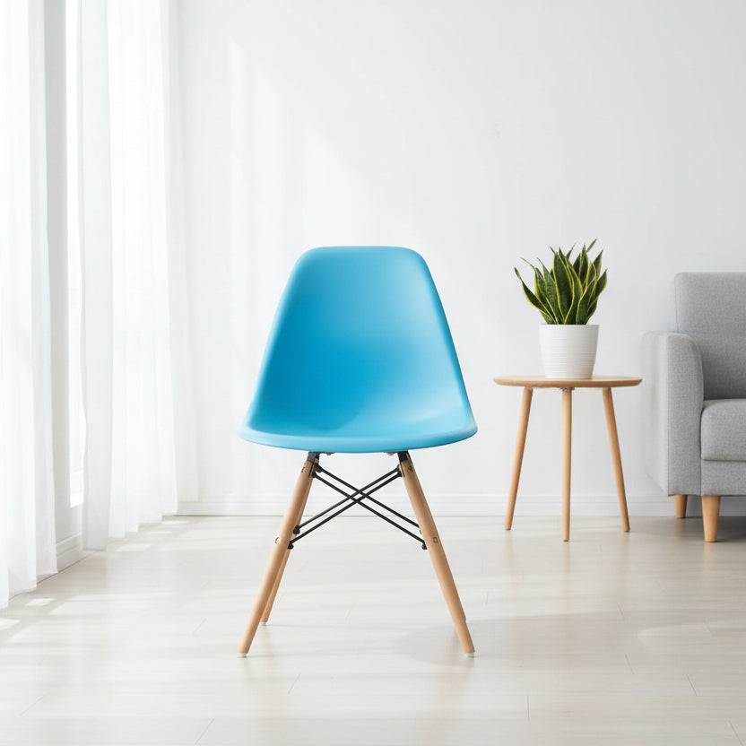 Eames-Style Molded Plastic Dining Chair with Wooden Base