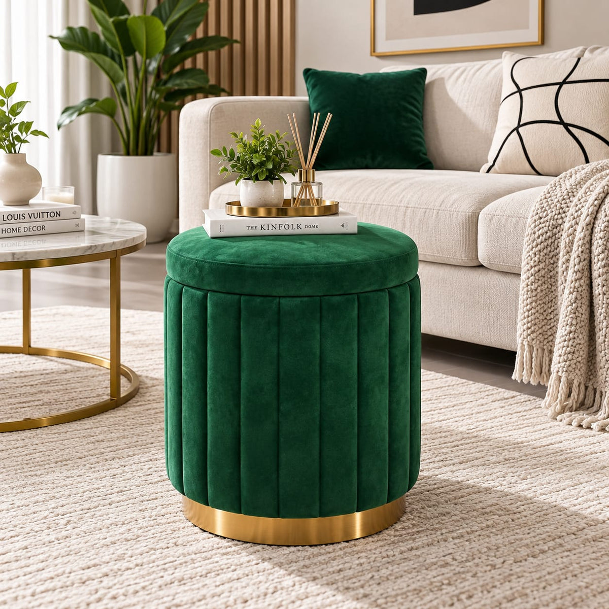 43 × 30cm velvet pouf ottoman stool with hidden storage, green, available in Nairobi, Kenya