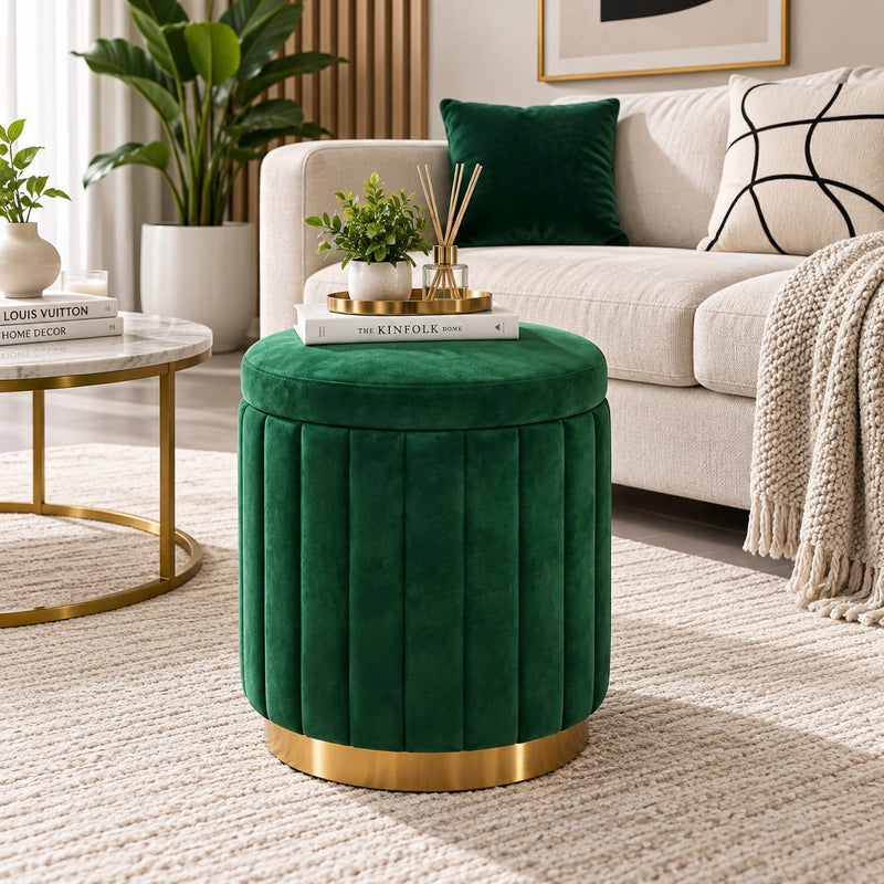 43 × 30cm velvet pouf ottoman stool with hidden storage, green, available in Nairobi, Kenya