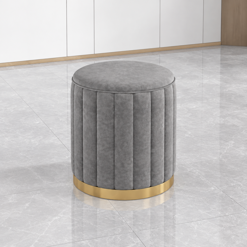 43 × 30cm velvet pouf ottoman stool with hidden storage, grey, available in Nairobi, Kenya