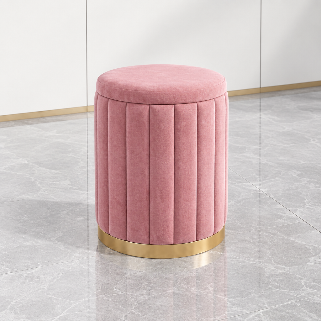43 × 30cm velvet pouf ottoman stool with hidden storage, pink, available in Nairobi, Kenya