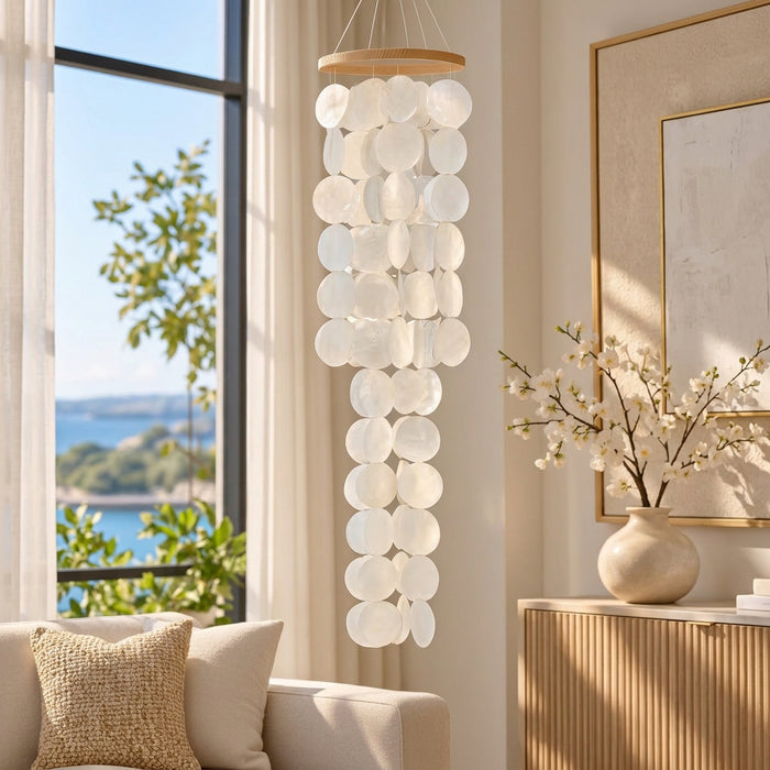 45 cm Capiz Shell Wind Chime with Wooden Detail, White - available in Nairobi, Kenya