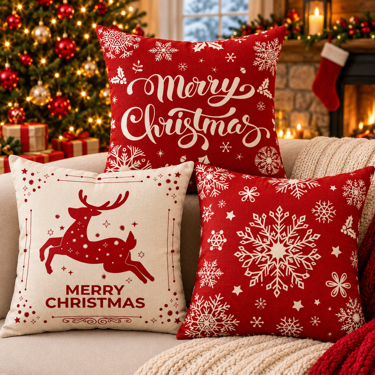 45cm × 45cm Christmas decorative pillow covers with assorted festive prints for sofa and bedroom decoration, covers only without filler, available in Nairobi, Kenya