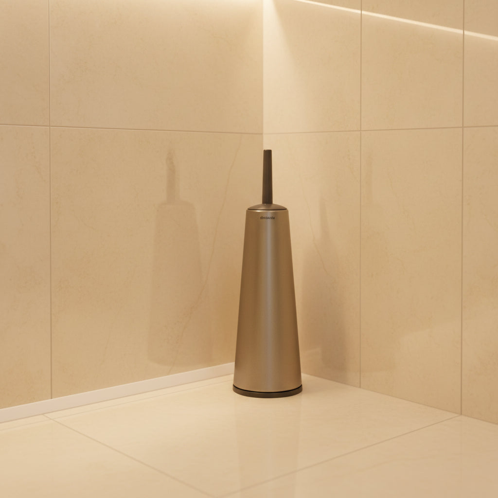 Brabantia toilet brush and holder platinum metallic steel bathroom cleaning set with concealed storage holder
