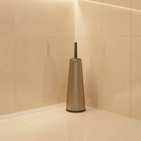 Brabantia toilet brush and holder platinum metallic steel bathroom cleaning set with concealed storage holder