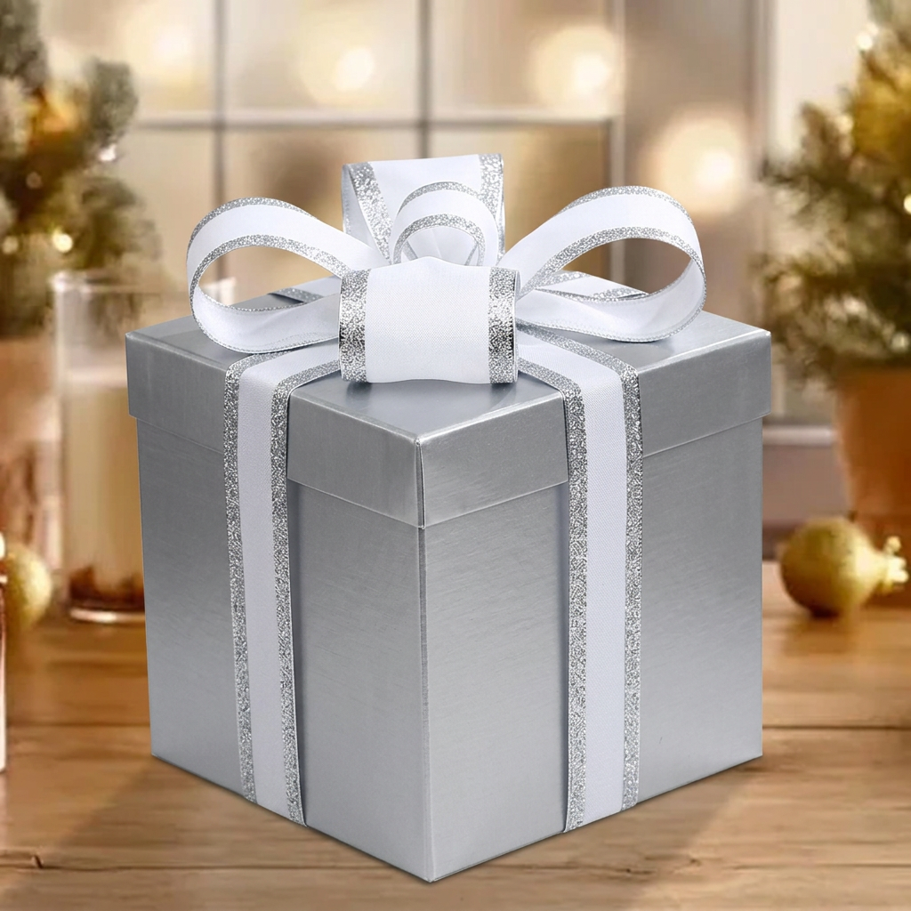 5-piece silver Christmas decorative gift box set in sizes 10cm, 15cm, 20cm, 25cm and 30cm, available in Nairobi, Kenya