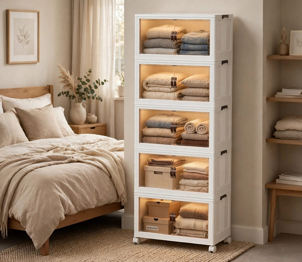 5-tier foldable storage cabinet with magnetic doors and rotating wheels, 50 × 32 × 140cm, available in Nairobi, Kenya