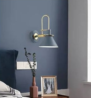 Vintage wall light with grey lampshade, gold frame, and E27 bulb holder for living rooms, bedrooms, restaurants, hotels, and decorative interior lighting PL 8360-GY - Gemelli Collection