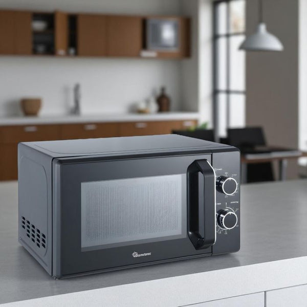 20L black manual microwave RM/573 with glass turntable and pull handle door