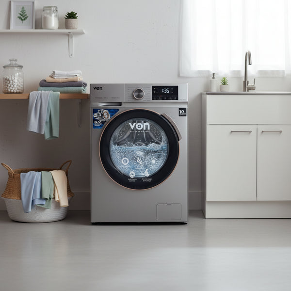 10kg front load washing machine 1400rpm inverter motor silver steam technology a+++ energy efficient washer 595x495x850mm multi program laundry appliance