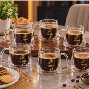 Set of 6 double-wall crystal-clear glass cups, each with a 180ml capacity, for serving coffee, tea and hot or cold beverages, available in Nairobi, Kenya