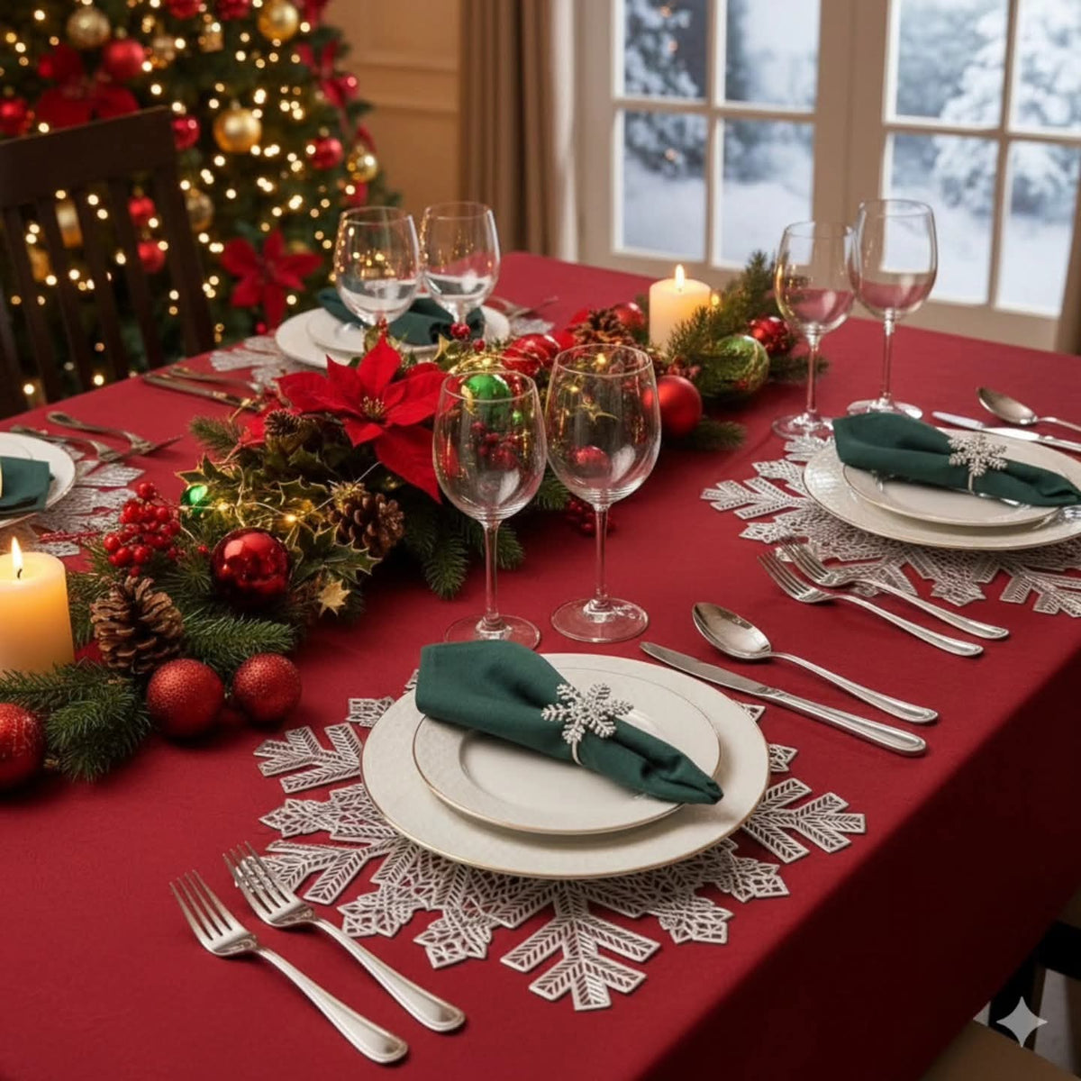 6-piece silver Christmas snowflake PVC table mats set, 38cm diameter, available in Nairobi, Kenya