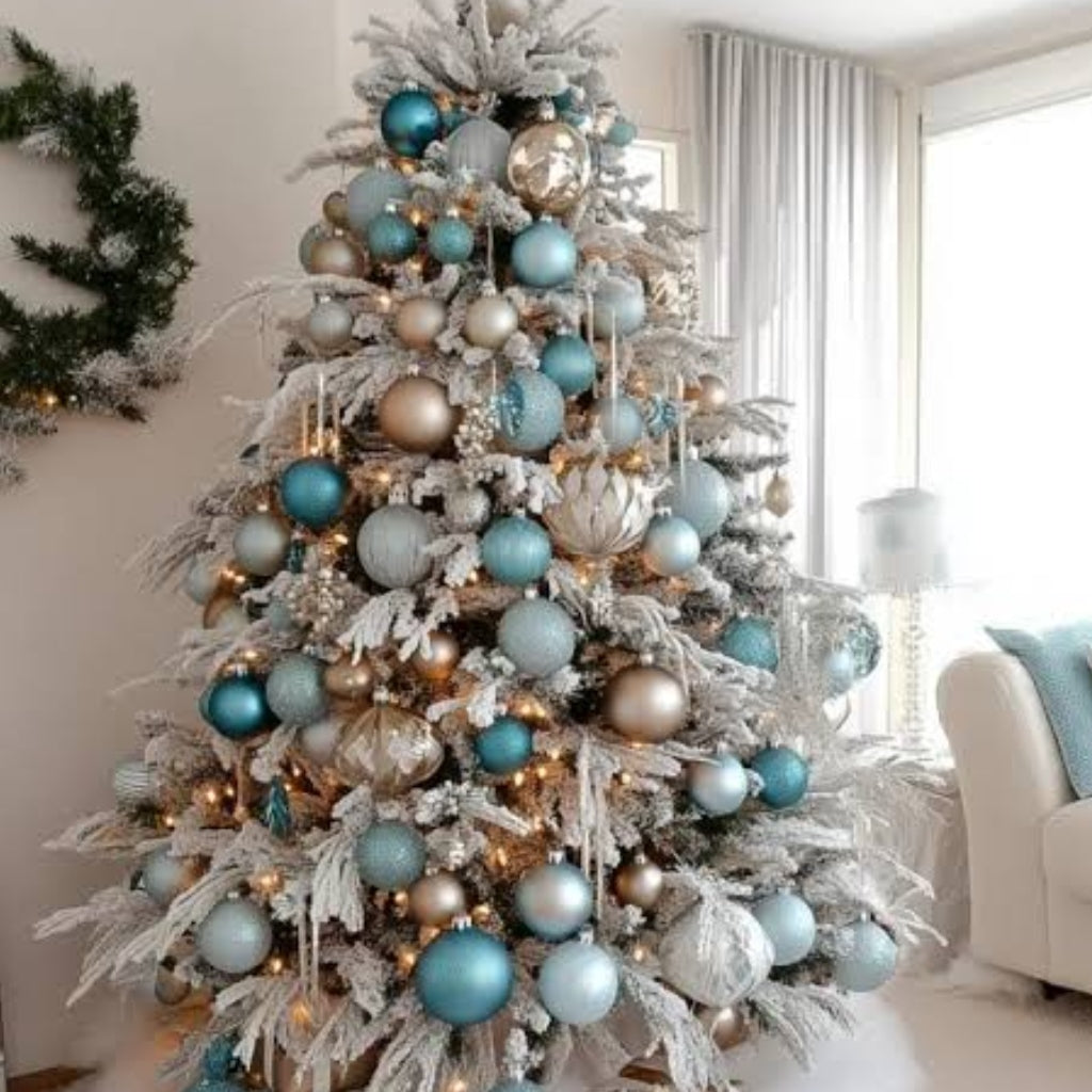 6-piece blue and silver Snowfall Christmas baubles set, 10cm, available in Nairobi, Kenya