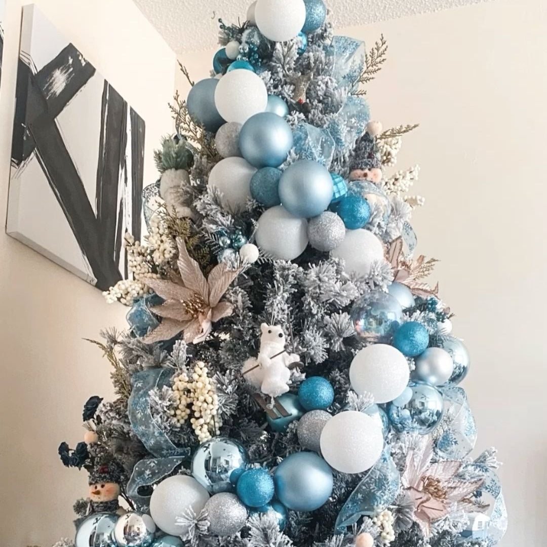 6-piece blue and silver Snowfall Christmas baubles set, 8cm, available in Nairobi, Kenya
