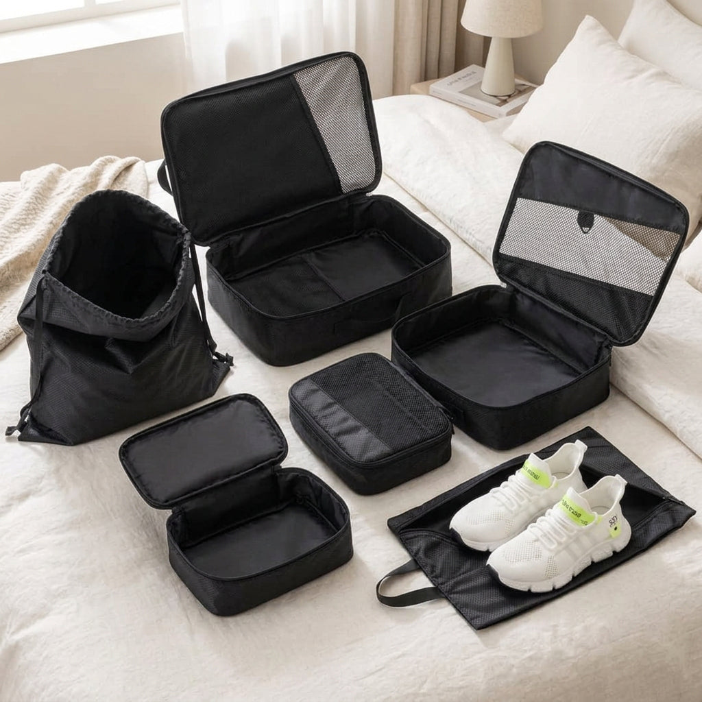 Black 6-Piece Travel Storage Compression Cubes Set, available in Nairobi, Kenya