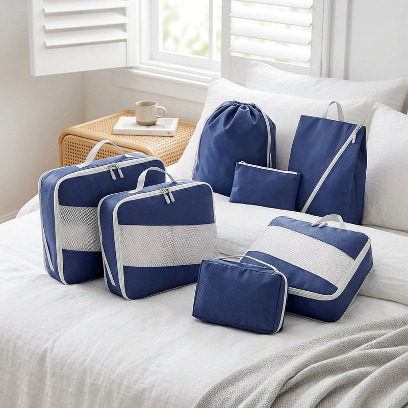 Navy Blue 6-Piece Travel Storage Compression Cubes Set, available in Nairobi, Kenya