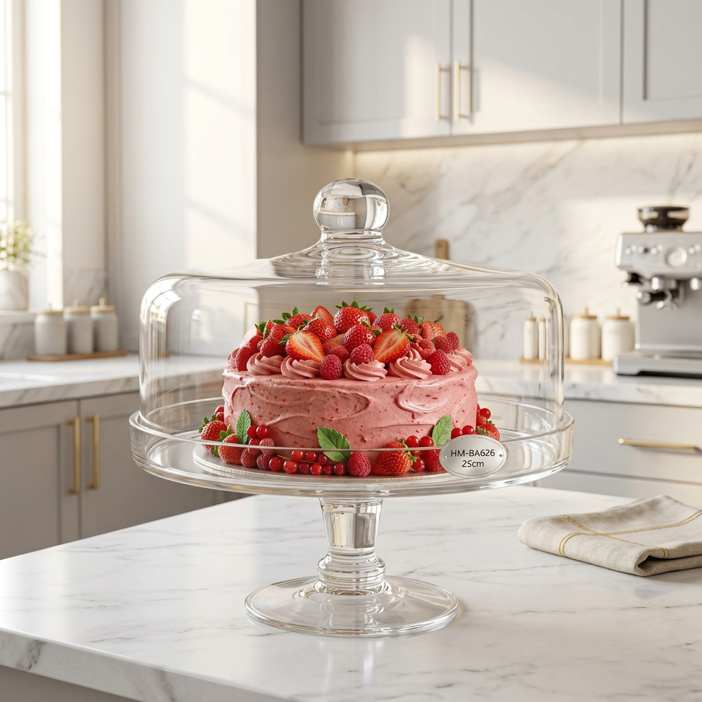 25cm Glass Cake Server with Dome Cover HM-BA626