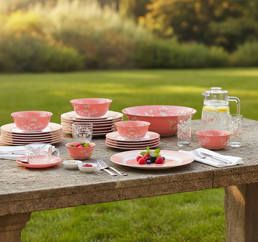 Japanese Pink 46pc Dinner Set-Q0929