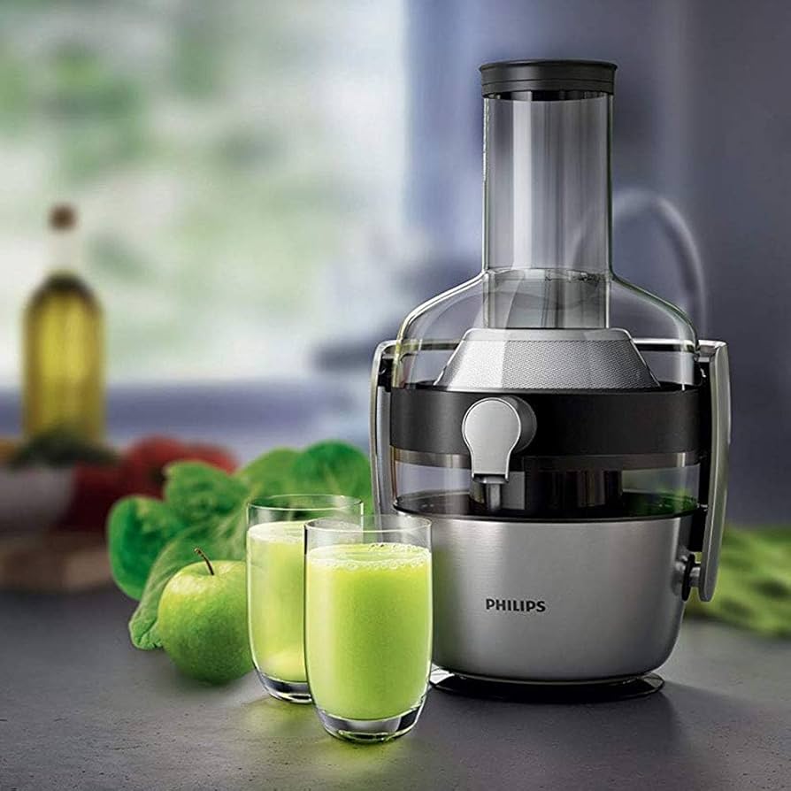 200W juice extractor with FiberBoost technology, 80mm feeding tube, 1L juice jug, and 2.1L pulp container for customised fresh juices HR1922/