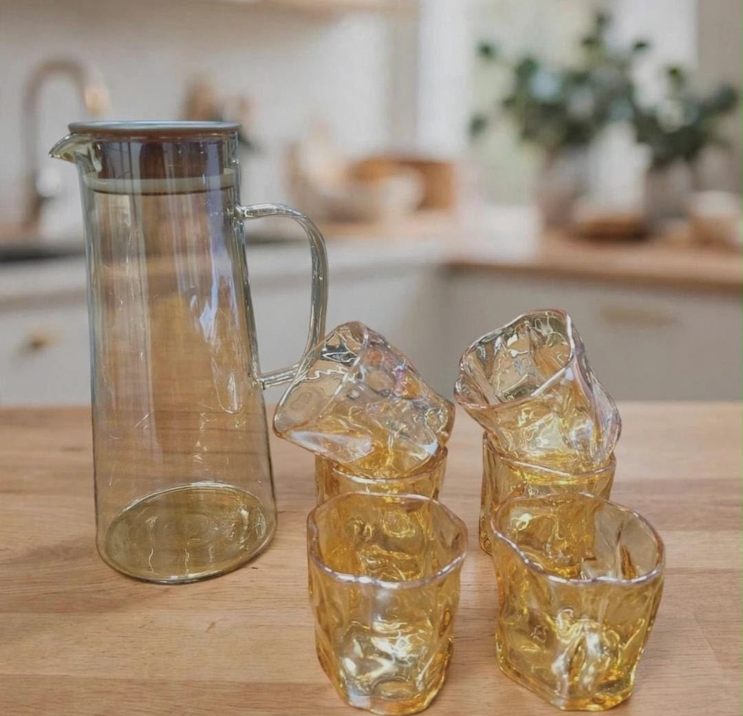 7-piece glass jug and drinking glasses set, gold finish, available in Nairobi, Kenya
