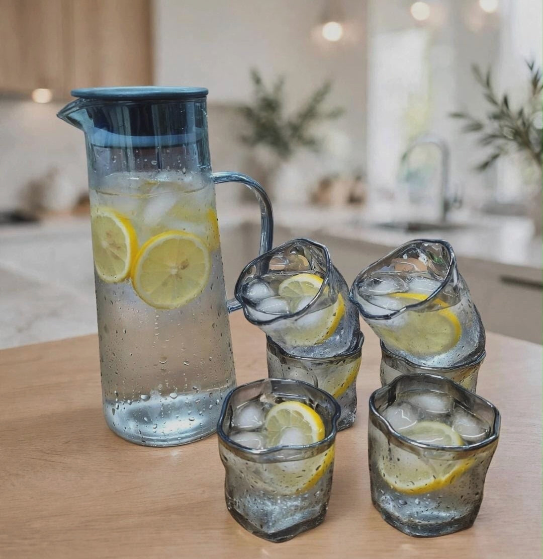 7-piece glass jug and drinking glasses set, smokey grey finish, available in Nairobi, Kenya