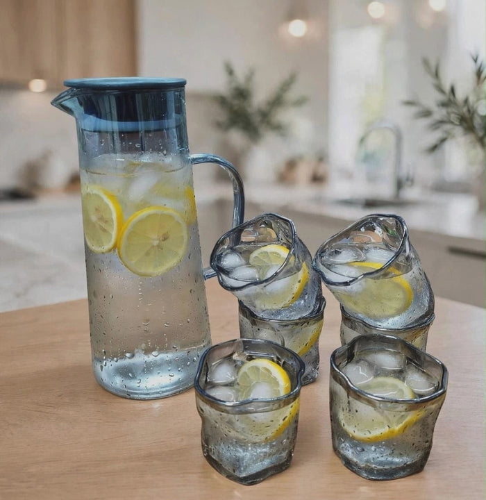 7-piece glass jug and drinking glasses set, smokey grey finish, available in Nairobi, Kenya