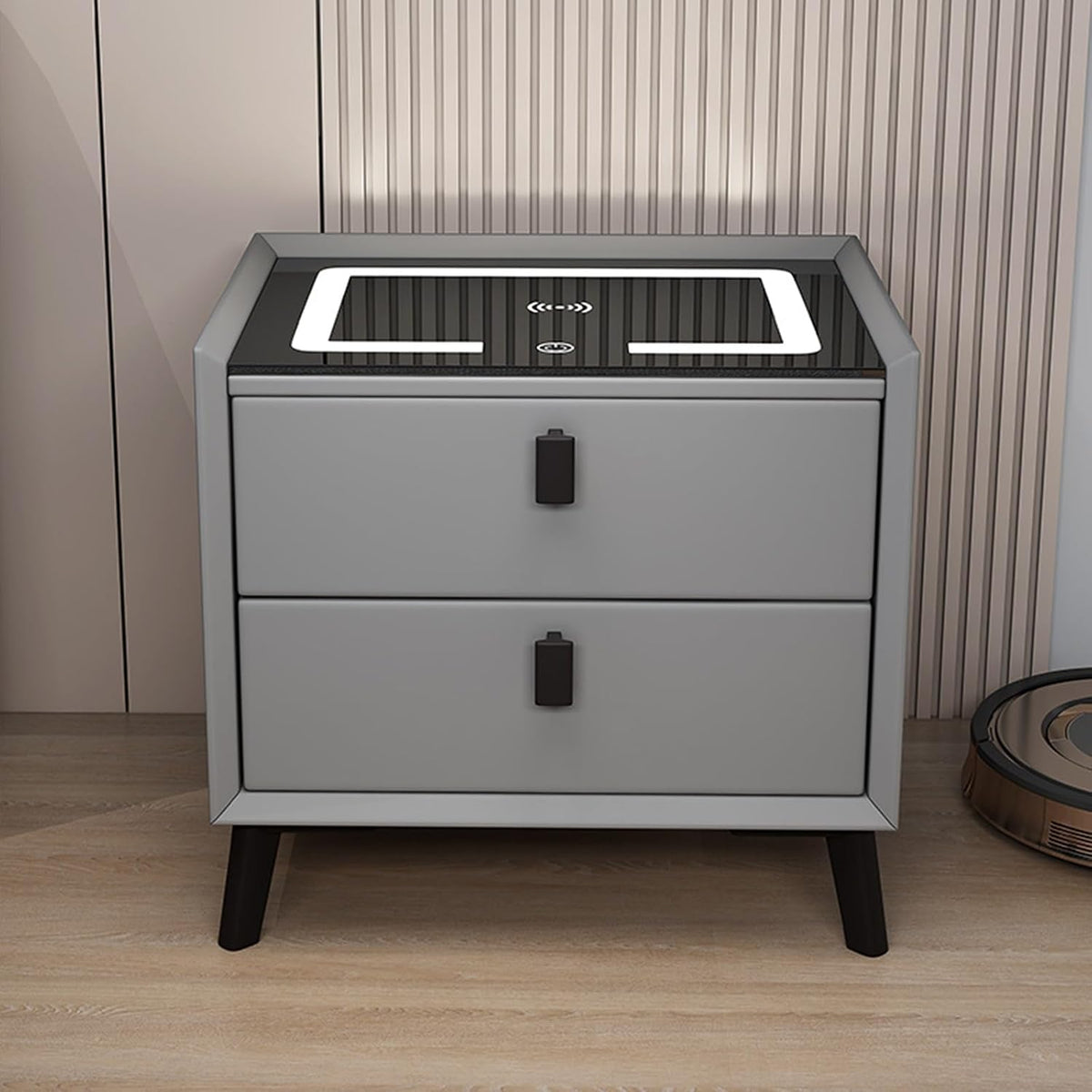 Smart Bedside Table with Wireless Charging and LED Lighting Grey 2 Drawer BS-7 - available in Nairobi, Kenya