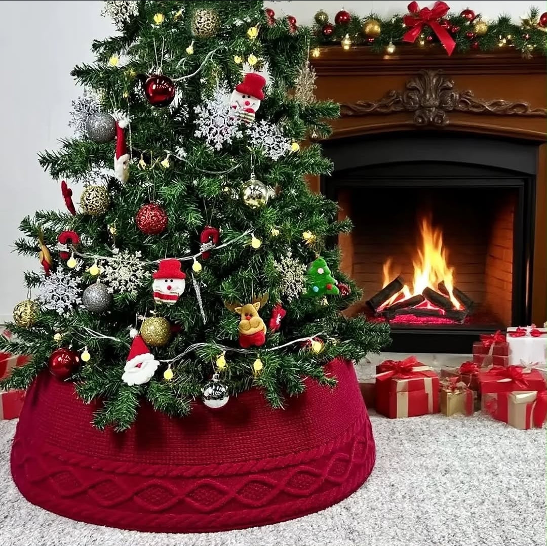 72cm white knitted Christmas tree skirt with cable-knit pattern and decorative border available in Nairobi, Kenya