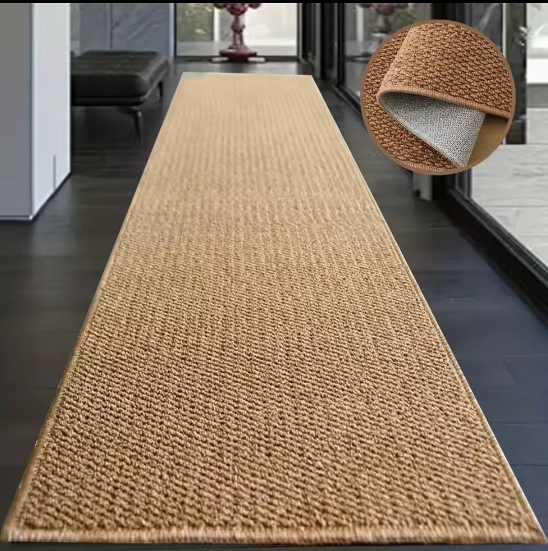 Long hallway woven corridor rug 80 × 300 cm with non-slip backing in grey, brown and white
