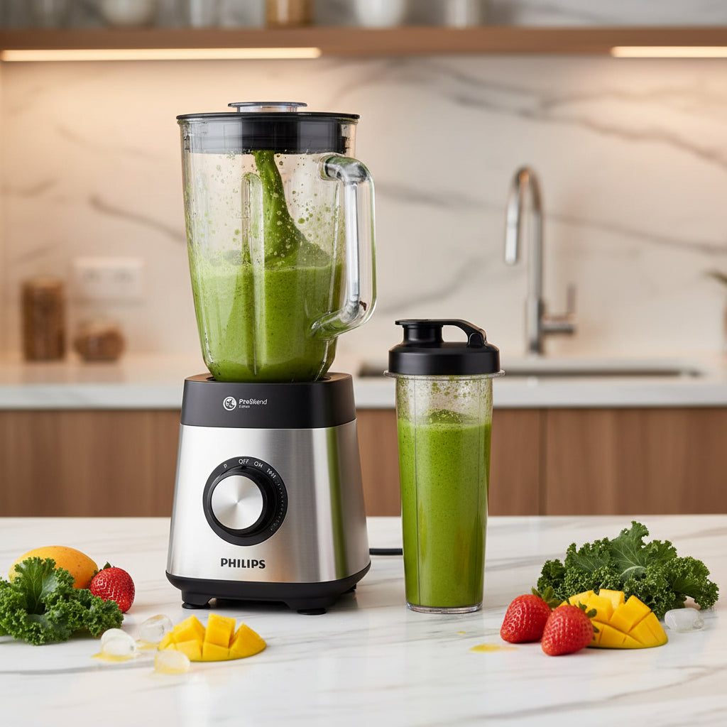000 Series 1000W blender with ProBlend Crush system, 2L glass jar, 6-star blades and on-the-go tumbler for smoothies and crushing ice HR3573/91
