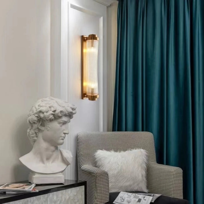 Crystal Tube Wall Sconce / Twisted Glass Rod Brass Light